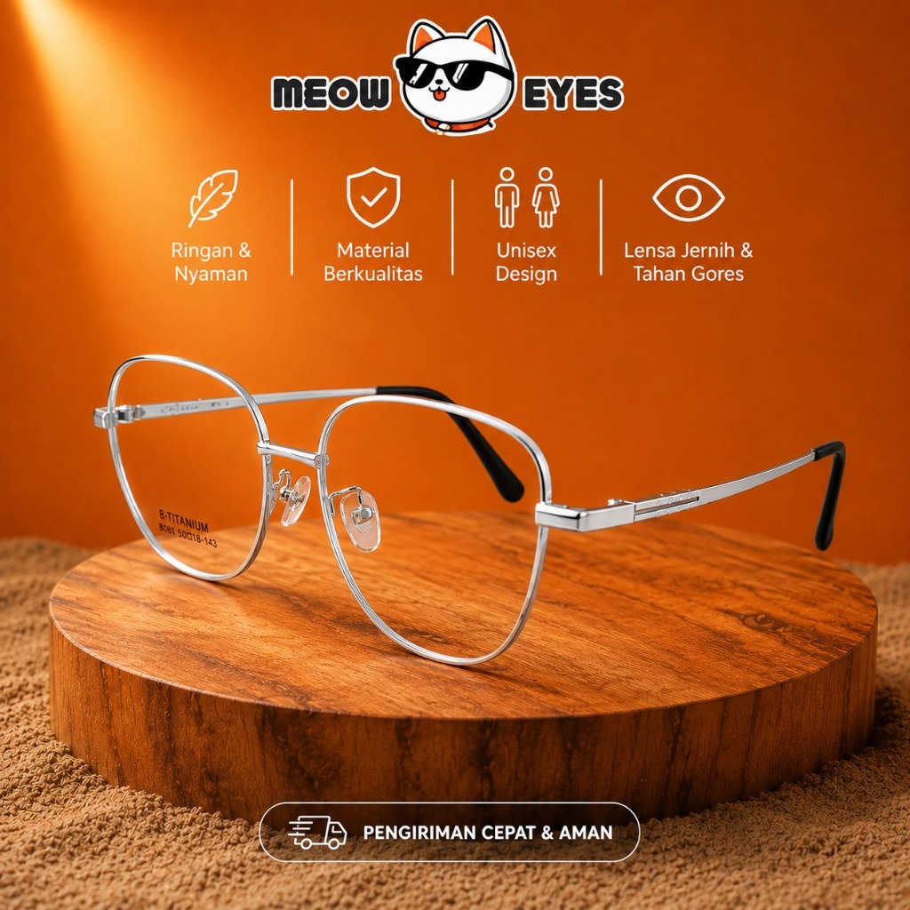 Frame dan Lensa Kacamata Bulat Titanium - Delphi