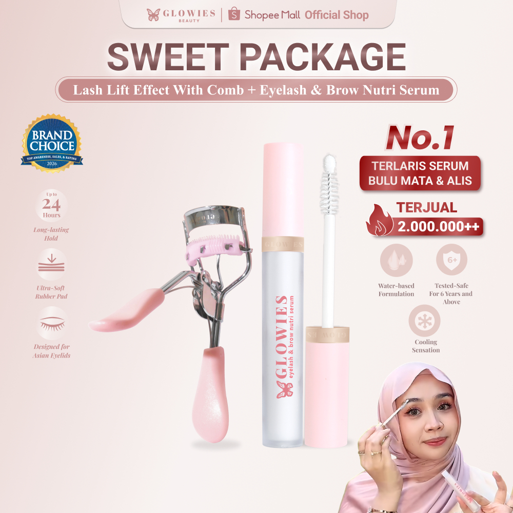 GLOWIES BEAUTY Sweet Package 2 IN 1 Lash Lift Effect Curler Sisir & Serum Alis-Bulu Mata 4ml Kombo A