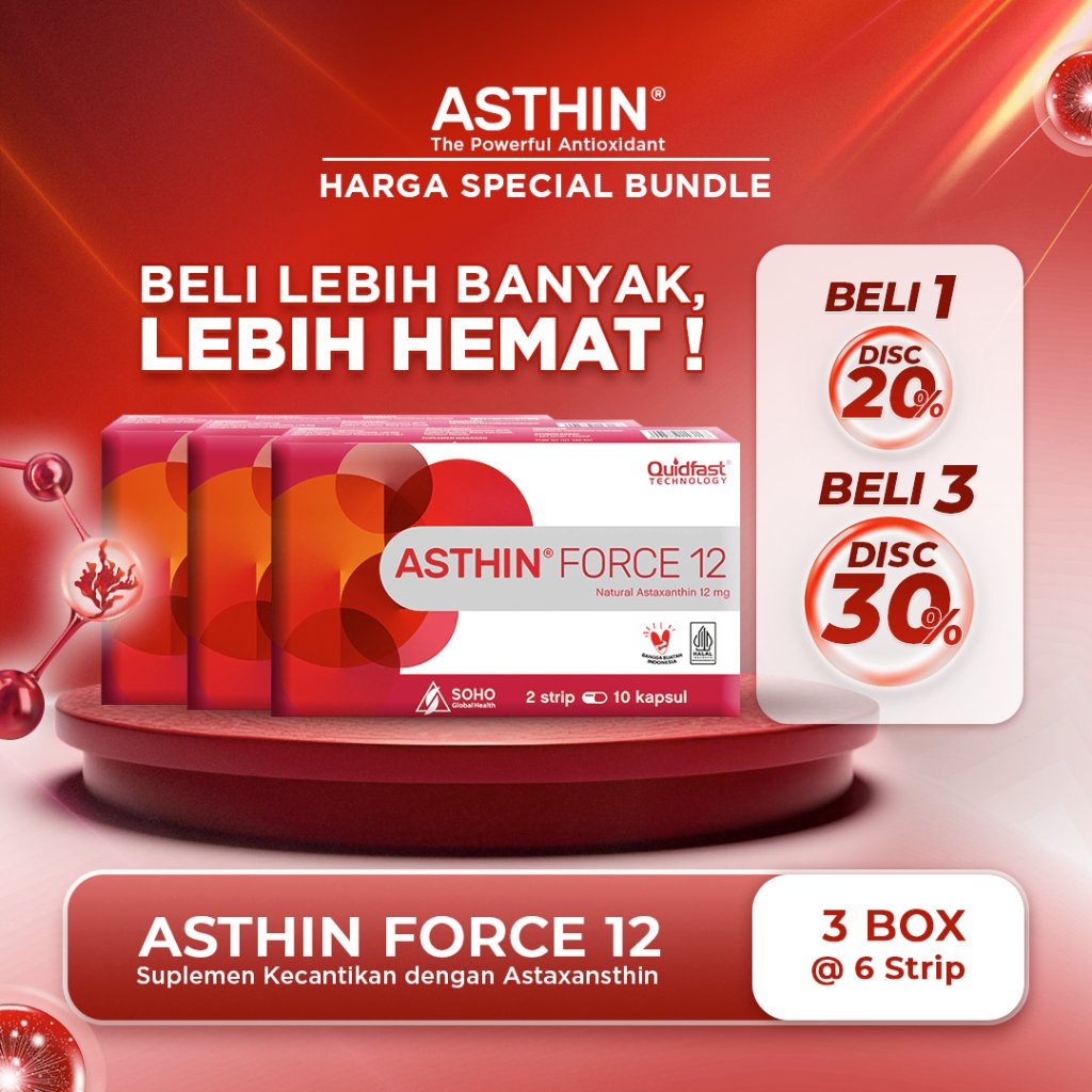 [BELI BANYAK LEBIH HEMAT] ASTHIN FORCE 12 MG - Suplemen Kecantikan dengan Astaxansthin untuk Membant