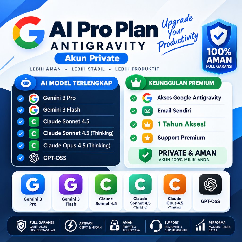 ANTIGRAVITY AI PRO PLAN PRIVATE | CLAUDE SONNET OPUS + GEMINI | GARANSI