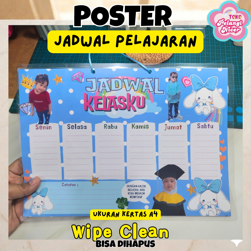 Poster Jadwal Pelajaran Jadwal Kelasku Ukuran Kertas A4 Wipe Clean Bisa Dihapus- Custom Nama