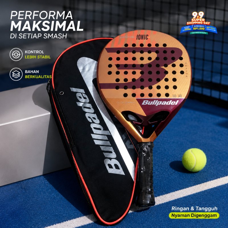 [ORI] Bullpadel Raket Padel Seri IONic | Serat Karbon Kuat Anti Getaran, Sweet Spot Luas, Cocok Pemu