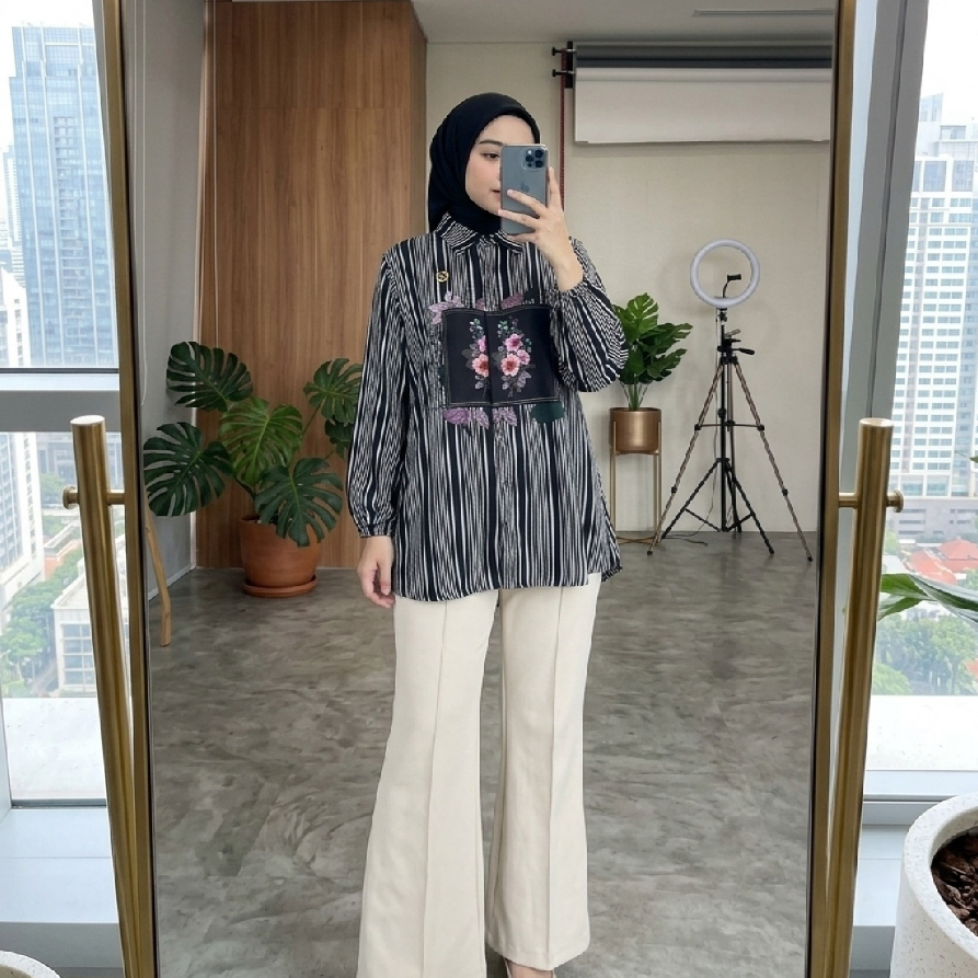 Berga blouse katun silky cotton denim soft printing premium by Berga Collection