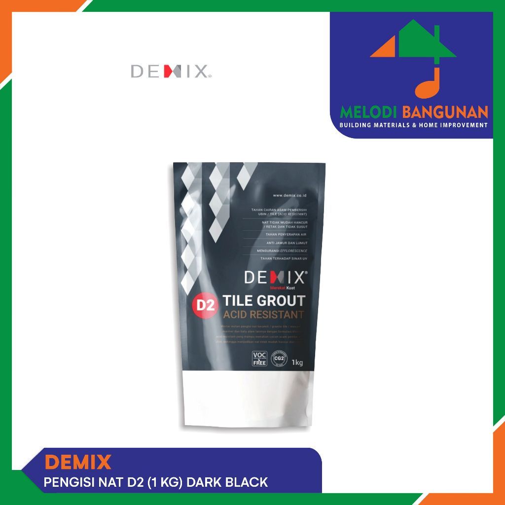 Demix - Semen Pengisi + Mortar Nat Keramik Granite D2 Acid Resistant 1kg Dark Black