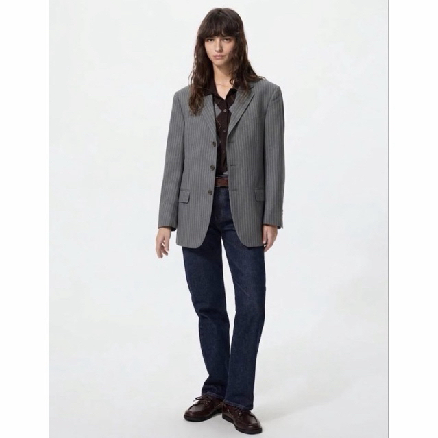 Vintage Grey Pinstripe Blazer - Oversized Smart Casual Suit Jacket | Y2K Dark Academia Tailored Unis
