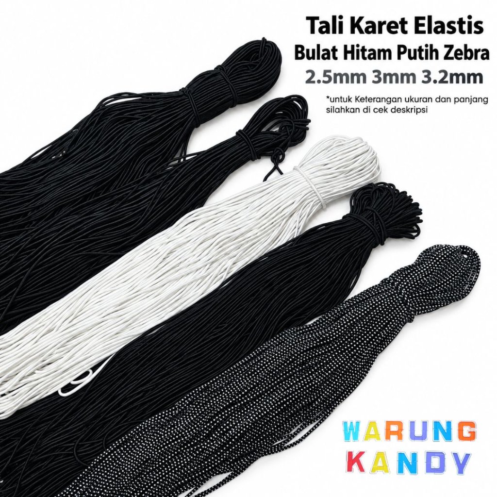 Tali Karet Elastis Bulat 2.5mm 3mm 2.2mm Zebra Hitam Putih Gelang