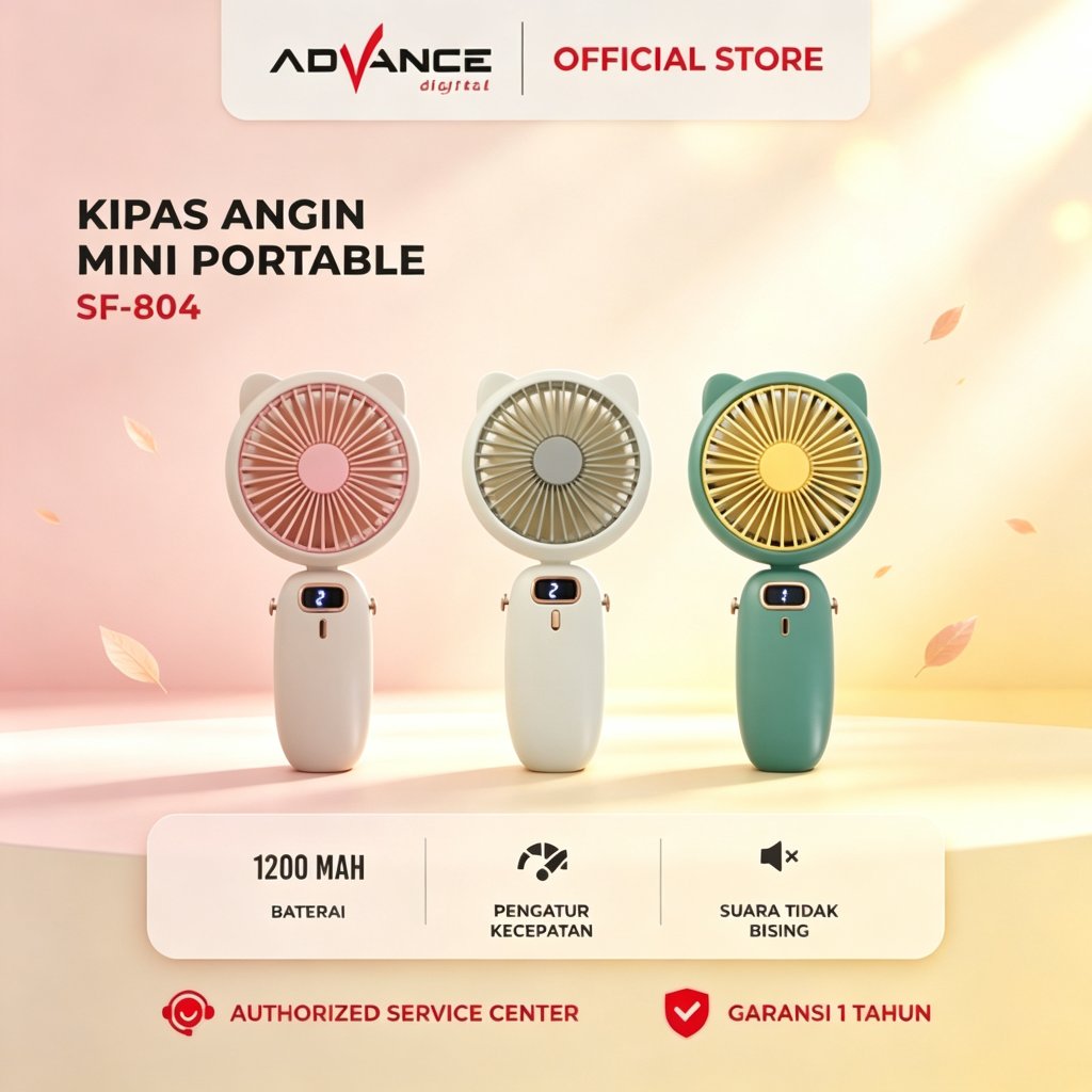 ADVANCE Kipas Angin Mini SF-804 Portable Genggam Cute Mini Fan Kipas Leher Kecil Display USB Charger
