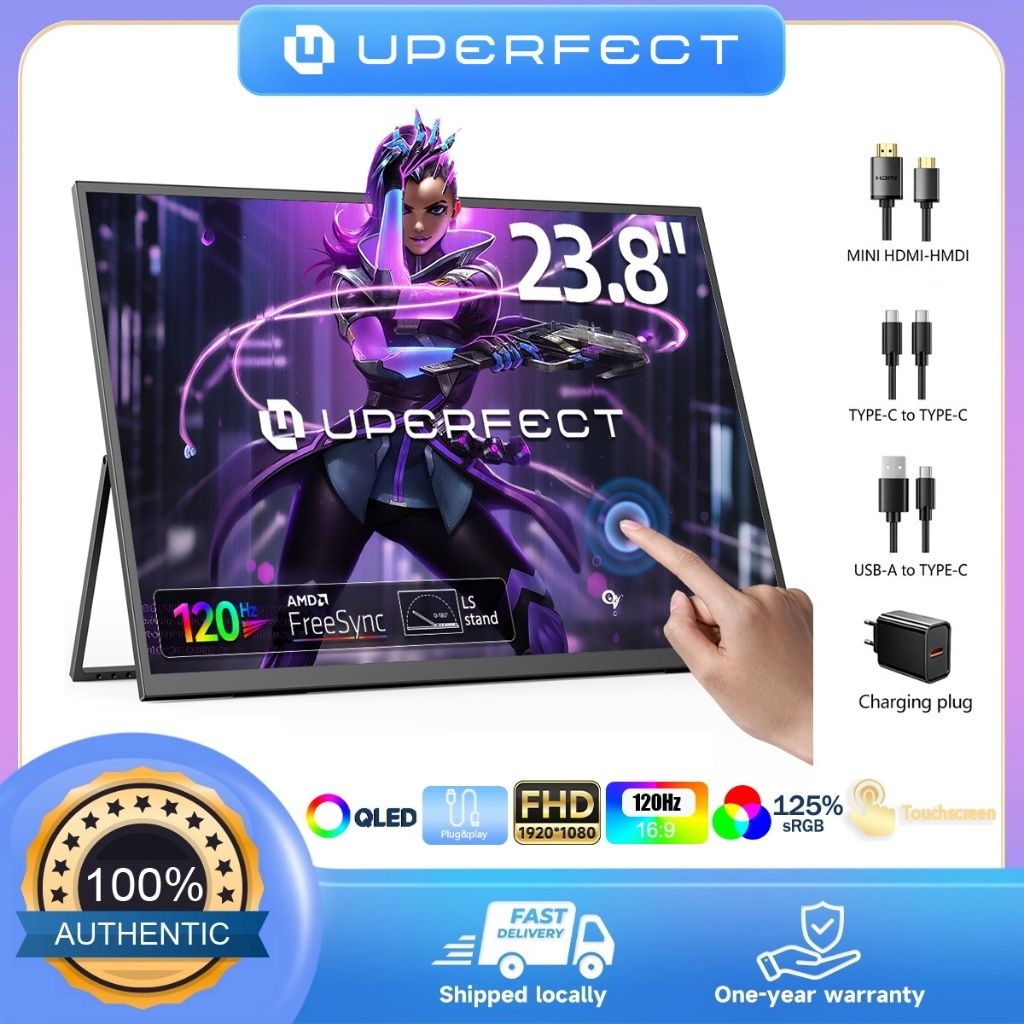 UPERFECT BE238DF - 23.8 Inch Touch Portable Monitor, 1080P 120Hz HDR QLED Display with Built‑in Stan