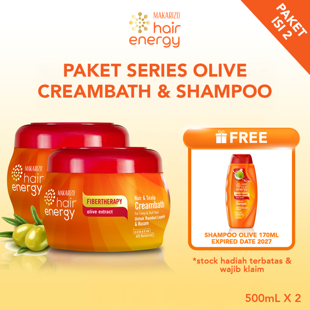 PAKET ISI 2 - Makarizo Hair Energy Fibertherapy Hair & Scalp Creambath Olive 500 mL