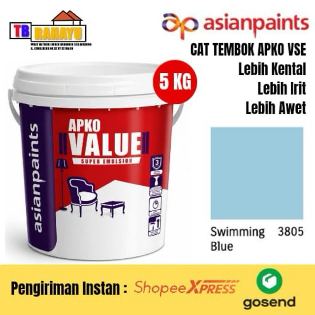 Cat Tembok Asian Paints APKO Value Super Emulsion APKO VSE 5 kg Swimming Blue 3805