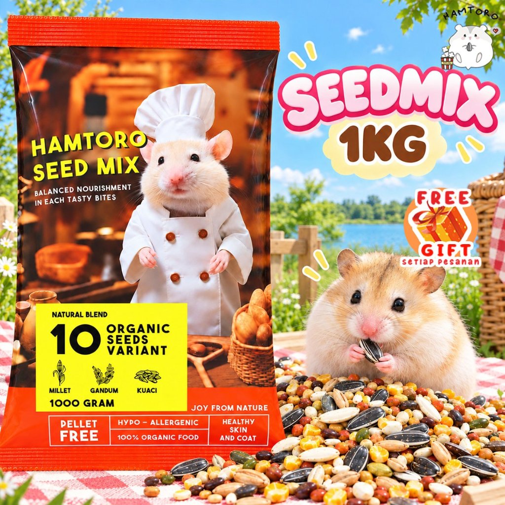 Hamtoro Makanan Hamster Seedmix 1kg  Makanan Hamster Komplit Bebas Kutu EXTRA SALMON OIL