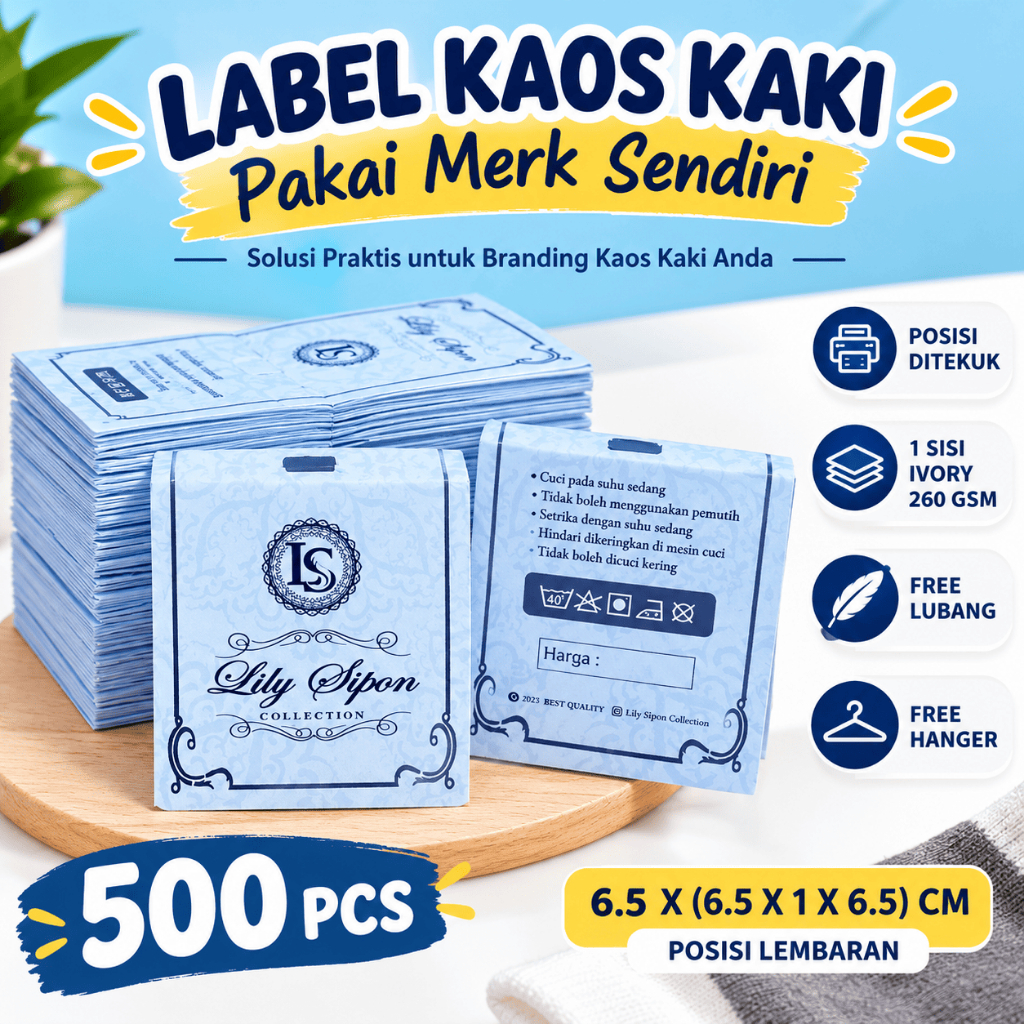 label kaos kaki custom brand sendiri isi 500pcs