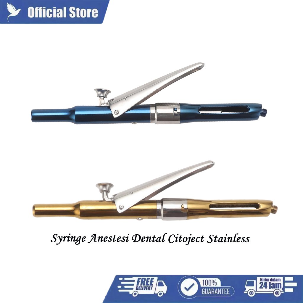 Syringe Anestesi Gigi Automatic Citoject Alat Anestesi Dental Pen Style Stainless Steel Biru Emas Al