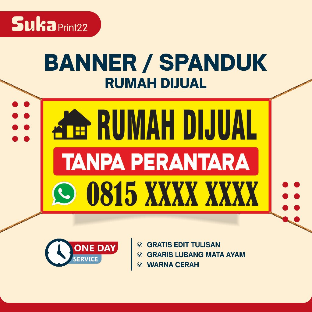 Banner Rumah Dijual Cetak Spanduk Kios Disewakan Free Edit Tulisan