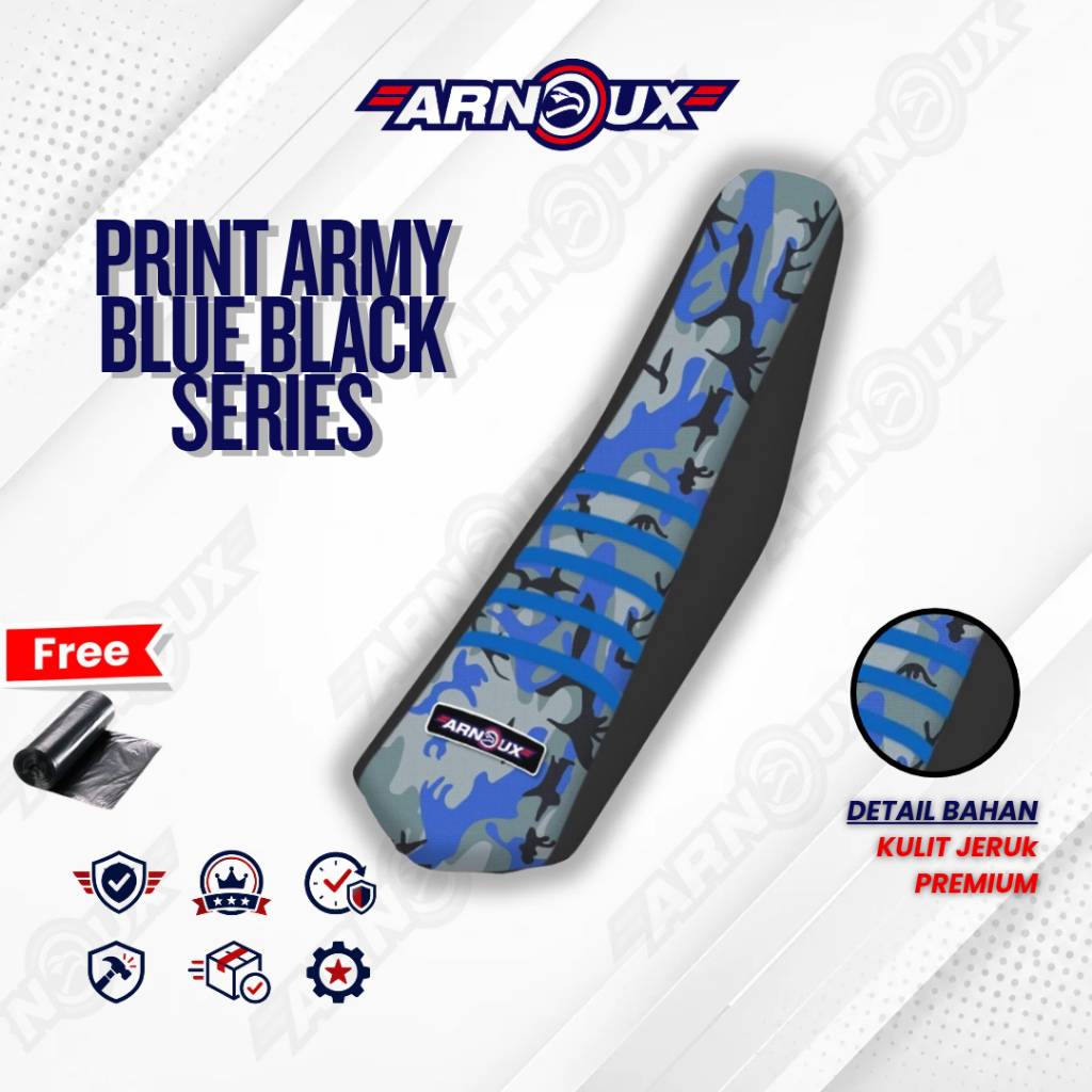 Cover Bungkus Kulit Jok PRINT ARMY BLUE ARNOUX Seri Hitam KLX DTracker CRF 150 WR 155
