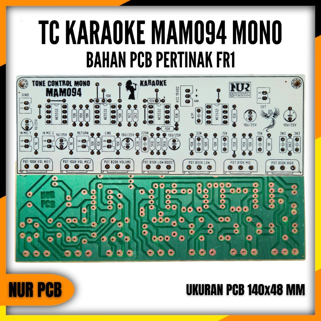 PCB Tone Control Karaoke MAM094 Mono 2 Mic Send Return Echo 15V CT FR1 TC-016