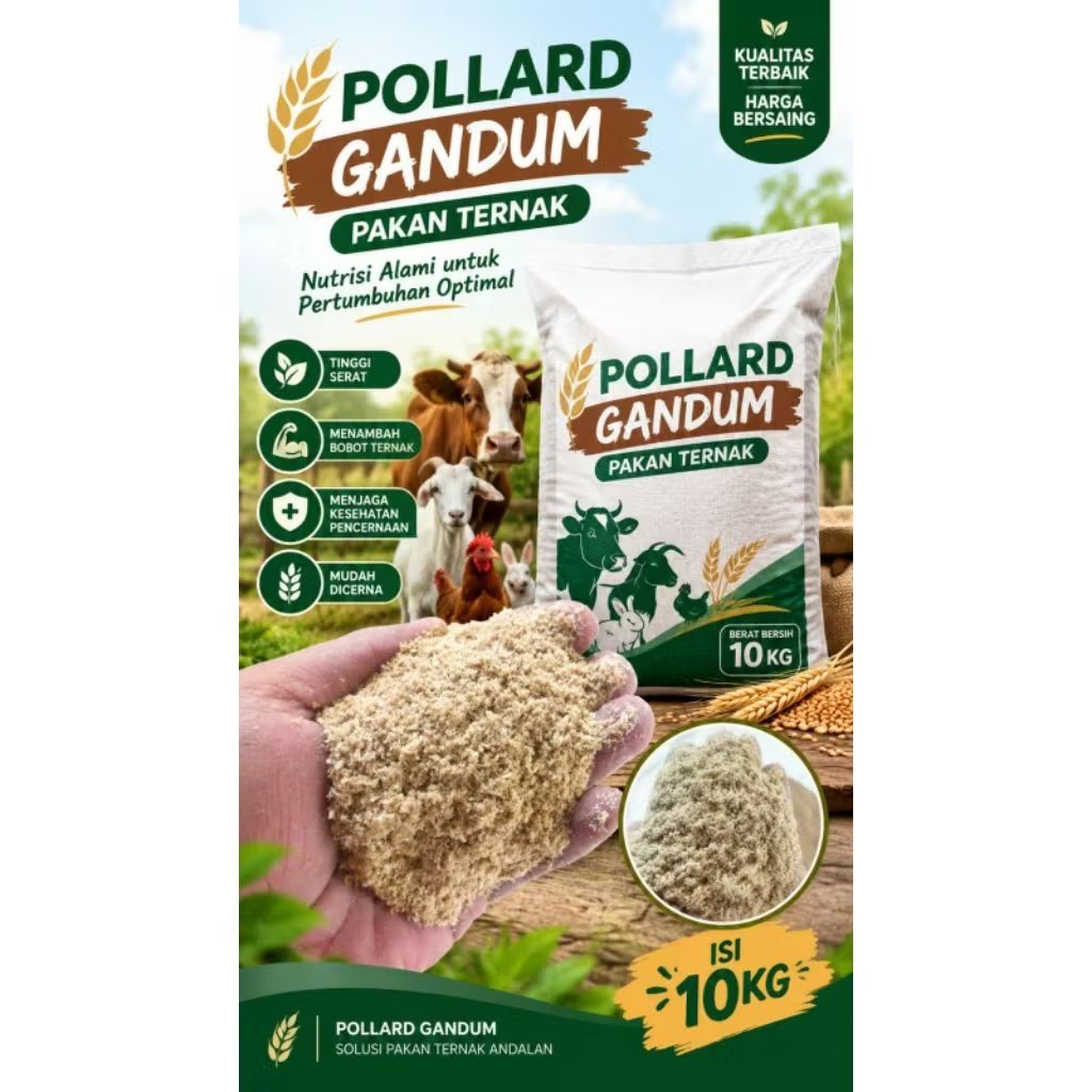 POLARD GANDUM PAKAN TERNAK, BRAND POLARD BEKATUL GANDUM MAKANAN HEWAN AYAM, UNGGAS, RUMINANSIA, REPA