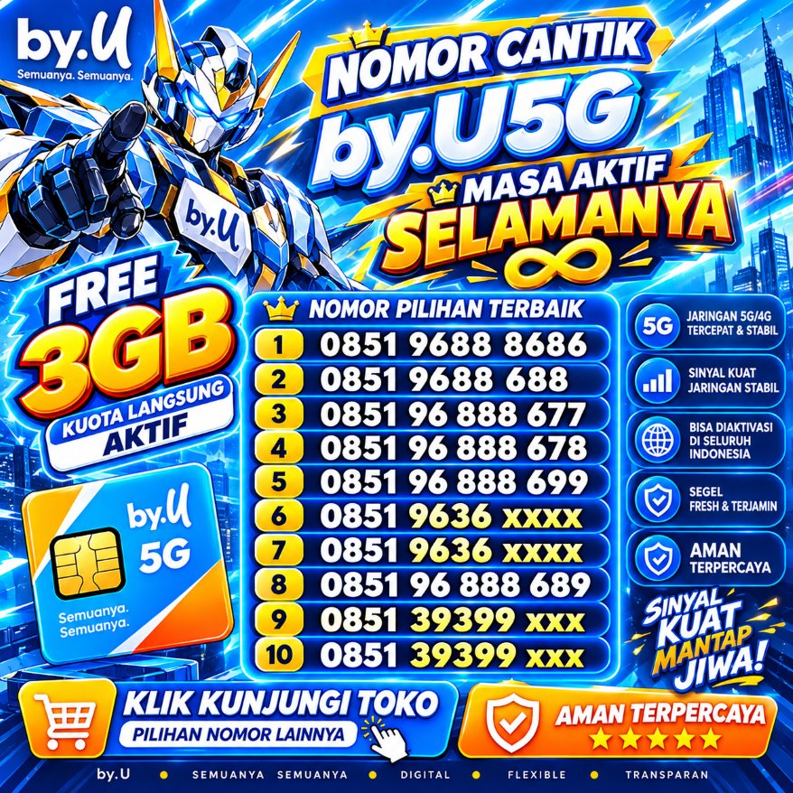 Kartu Perdana byU Telkomsel 4G 5G Nomor Cantik | Aktif Selamanya | FREE 3GB | 4G/5G ( by6 )