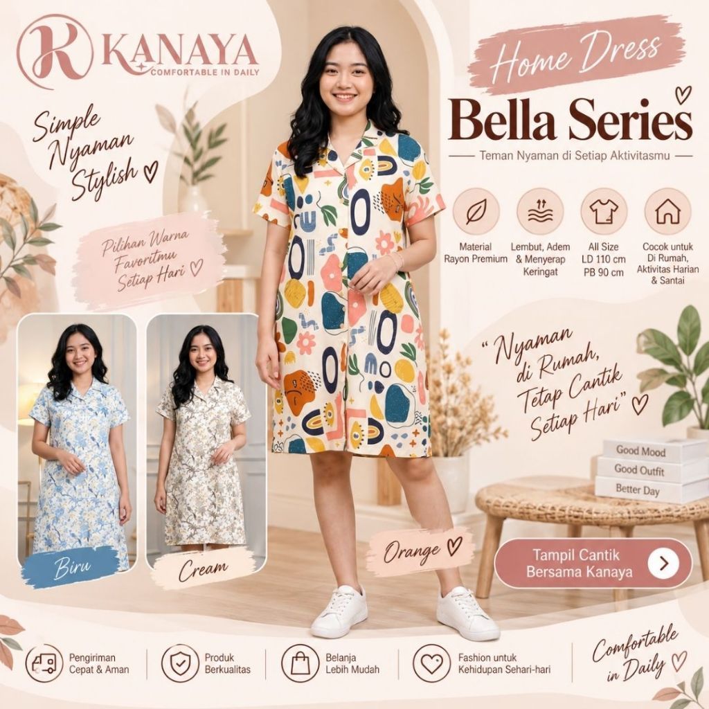Daster  Kekinian, Home Dress Rayon Premium Bella Series by Kanaya