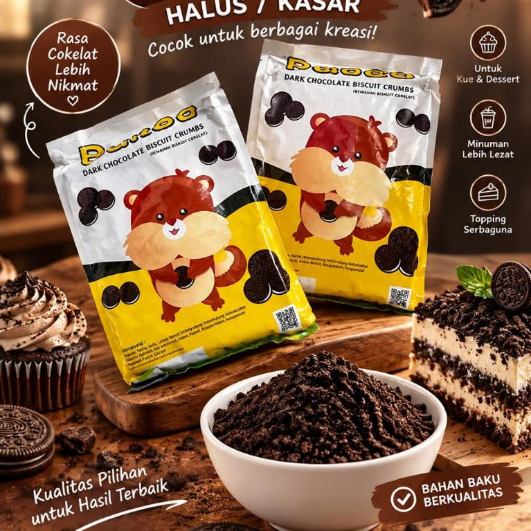 BUBUK OREO Bureo Crumb Coklat - Topping Kue & Minuman, Pilihan Halus & Kasar