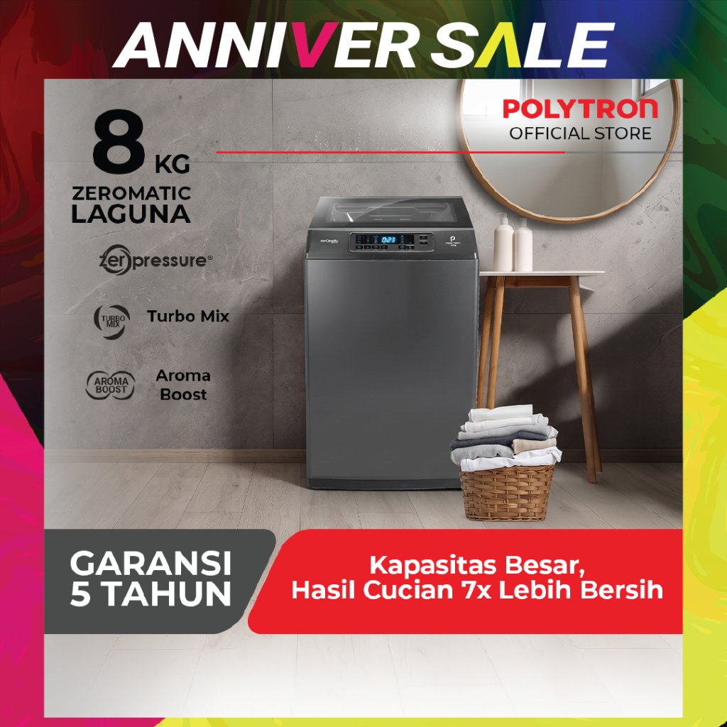 polytron PAW 8028Y Mesin Cuci 1 Tabung Top Loading 8kg