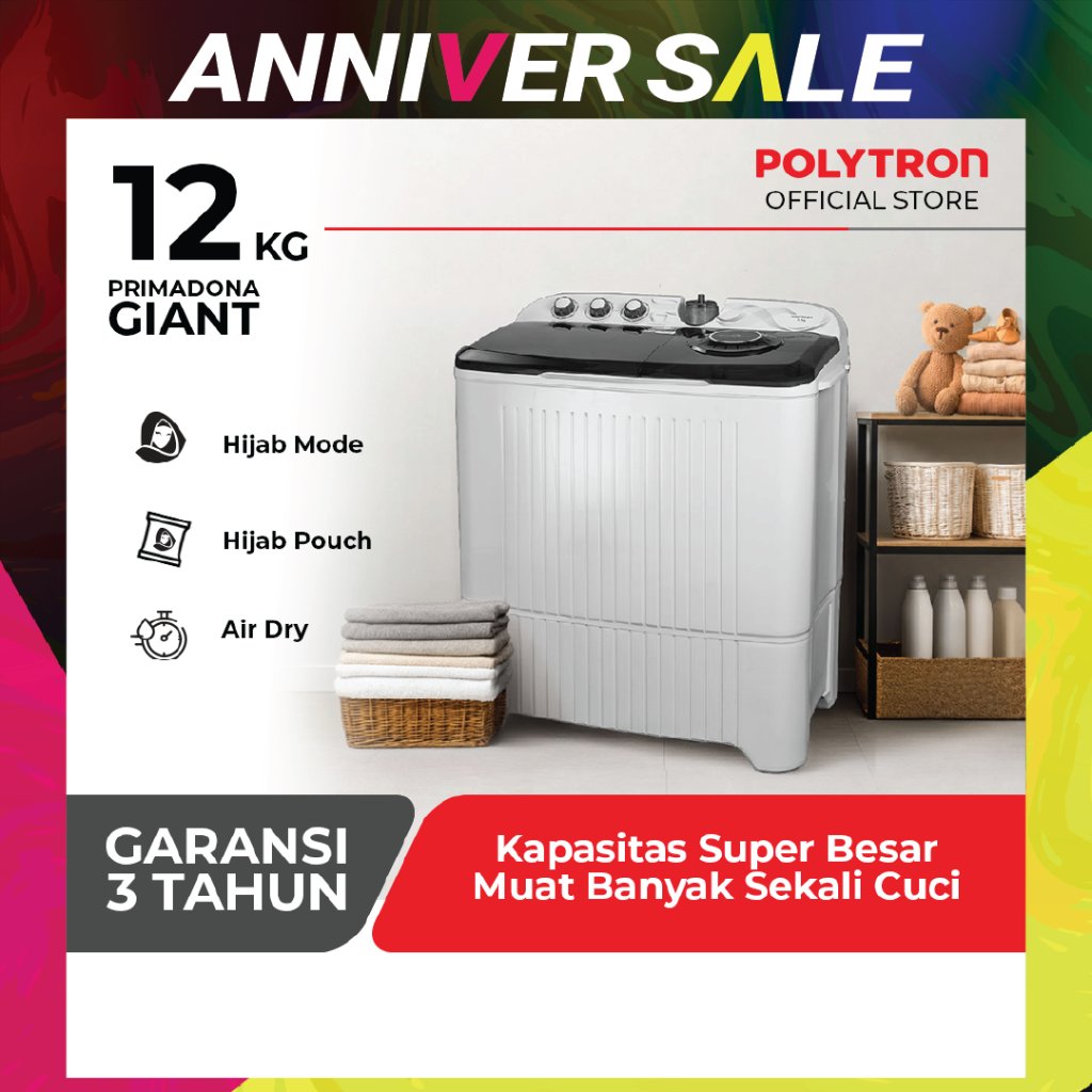 Mesin cuci POLYTRON Primadona Giant 2 tabung 12 Kg PWM 1203X