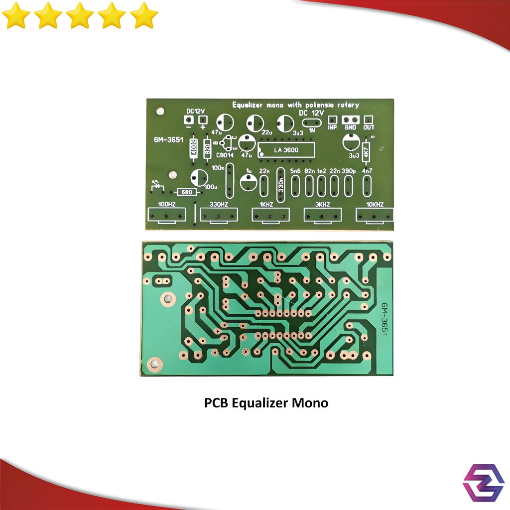 Papan PCB Equalizer Mono GM 3651 IC LA 3600 5 Channel Potensio Rotary untuk Amplifier Karaoke Mixer 