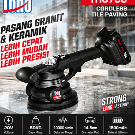 TOHO TH0708 Cordless Tile Paving Pengerata Keramik dan Kop Kaca 20 V