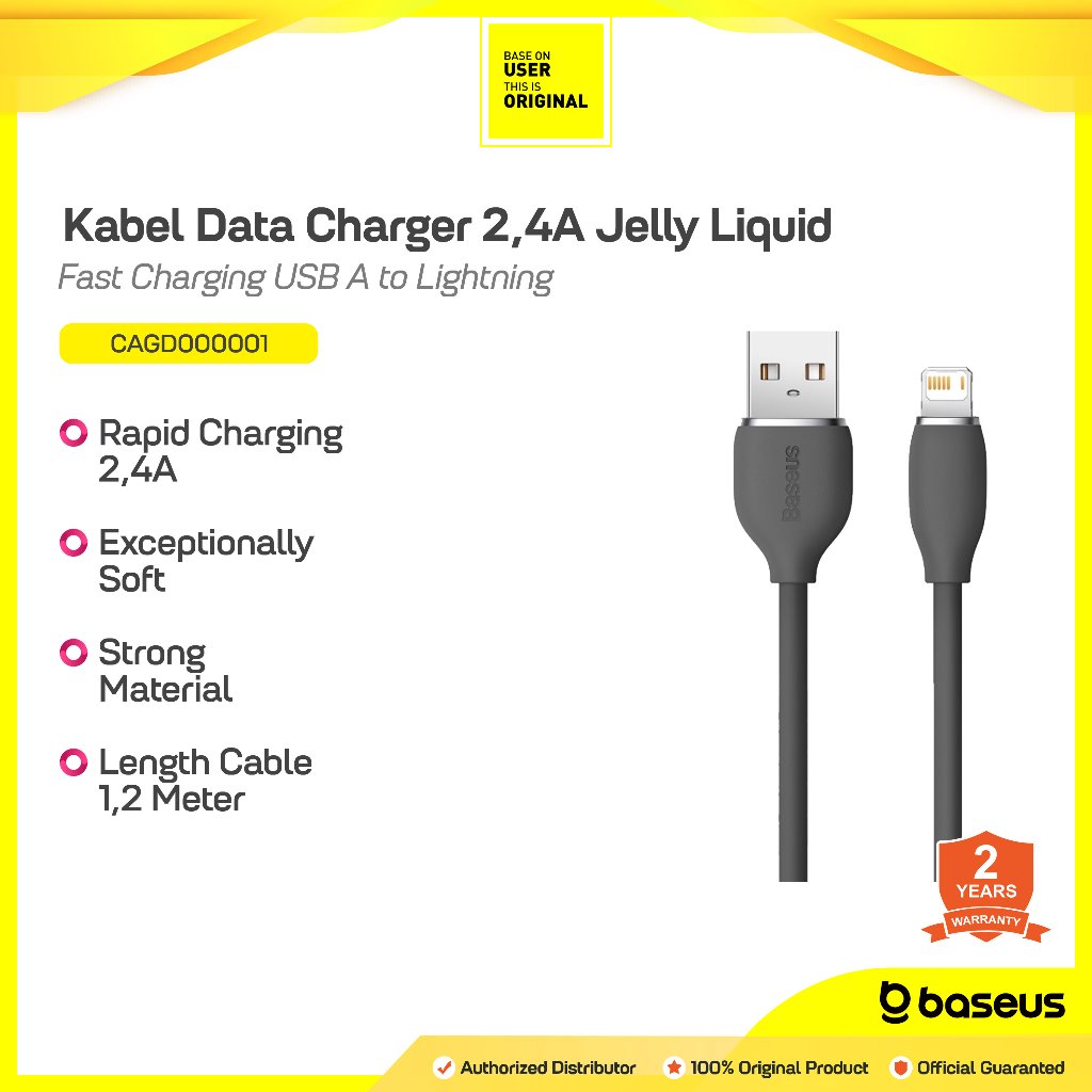 BASEUS Kabel Data Jelly Liquid Silica Gel USB to Lightning Fast Charging Iphone 5 5S 6 7 8 X XS XR M