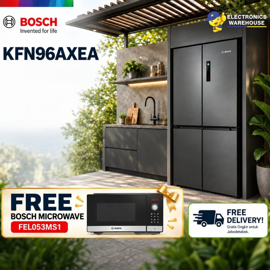 BOSCH KULKAS FRENCH DOOR REFRIGERATOR MULTIDOOR 605L STAINLESS KFN96AXEA