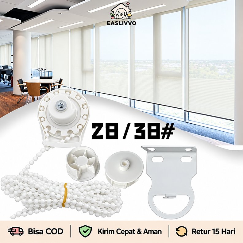 EASLIVVO 1 Set Rroller Blind Head Blind Roller Jendela Bead Chain +Bracket Roller Blind Roller Blind