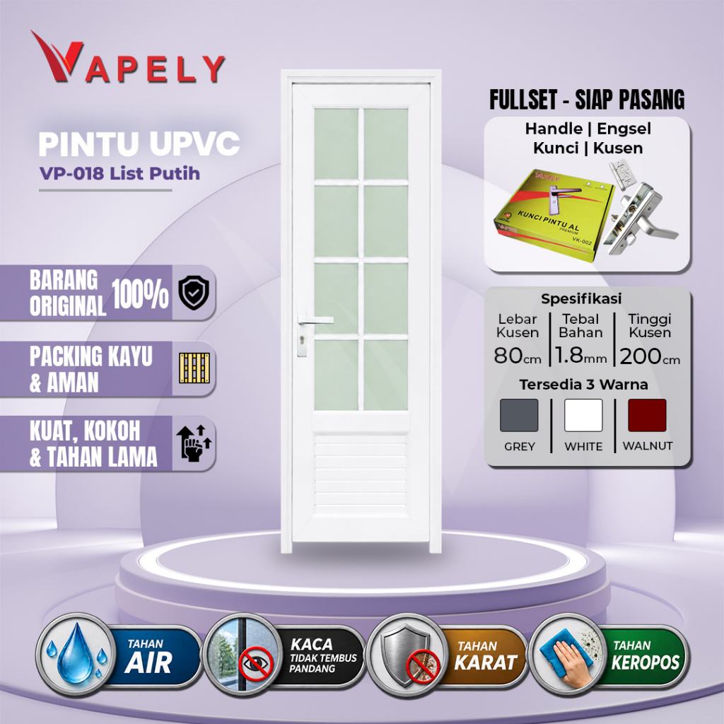 Pintu uPVC VAPELY VP-018 List Putih