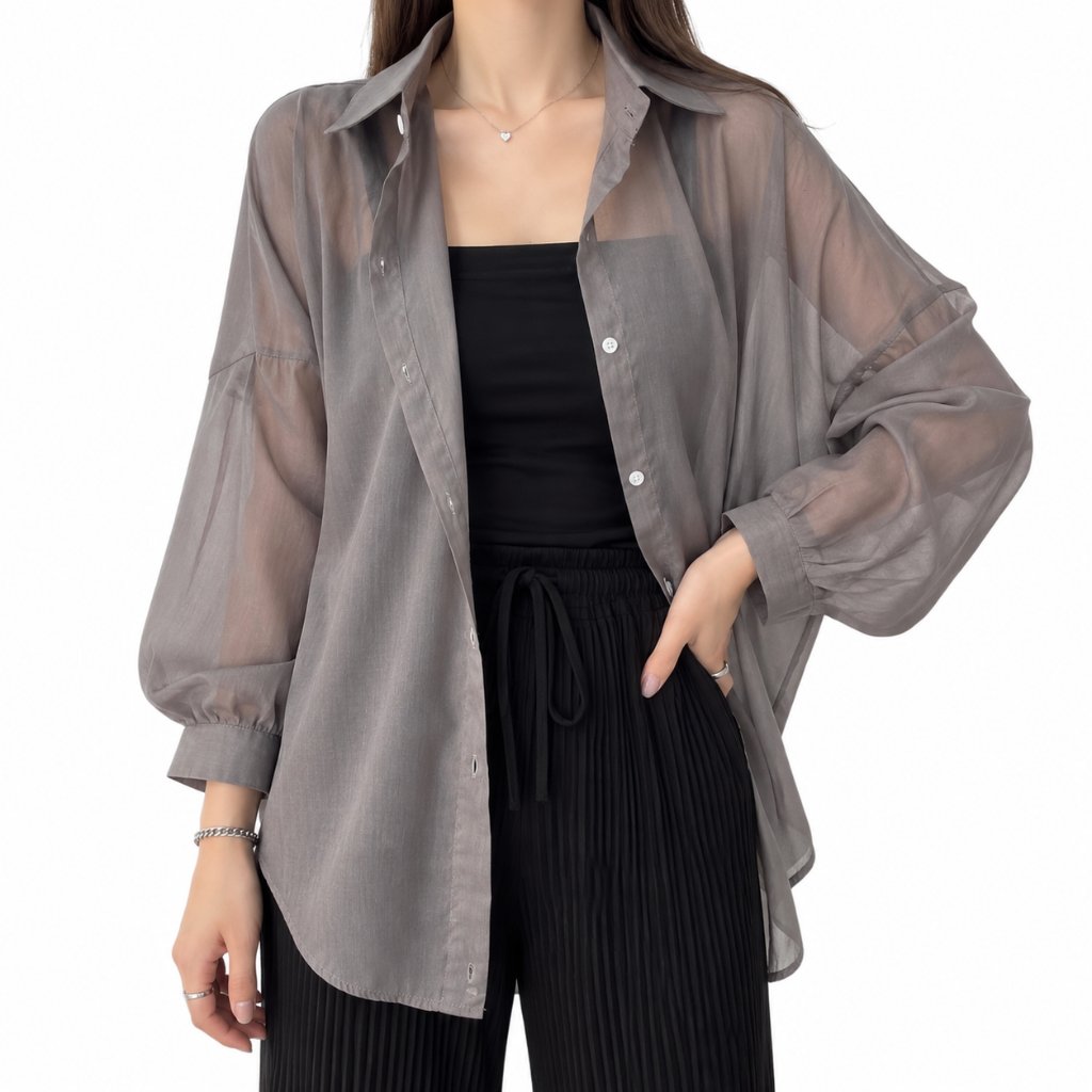 KEMEJA GLITTER TRANSPARAN WANITA KEMEJA OVERSIZE  OUTER TRANSPARAN