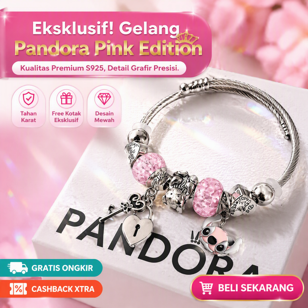 GELANG PANDORA CHARMS Titanium Bismuth Karakter Fashion Wanita Pria
