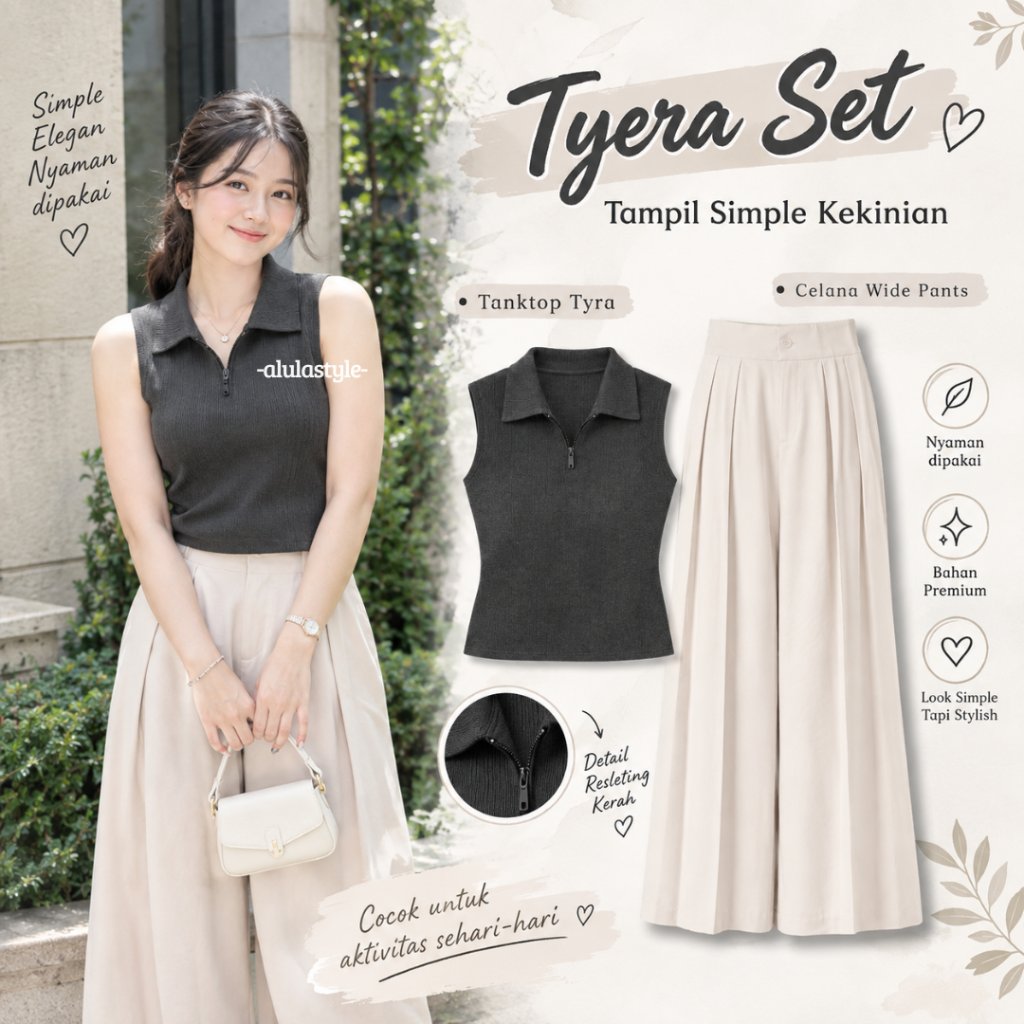 Oneste 2in1 Tyera Set (Tanktop Zipper + Celana Panjang Lavie) Style Cewek Korean Ootd Jalan Hangeout