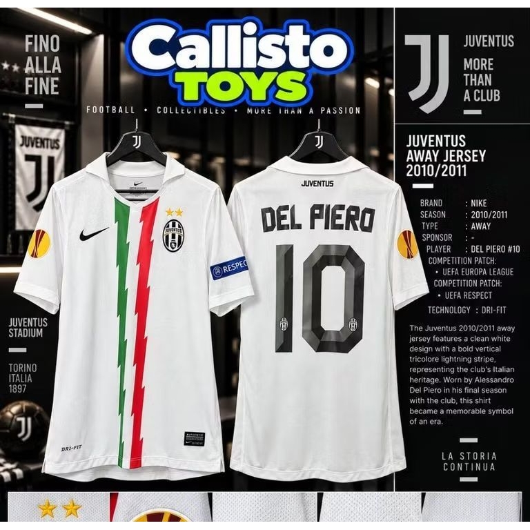 JERSEY DEL PIERO JUVENTUS AWAY TAHUN 2010 / 2011 SIZE M
