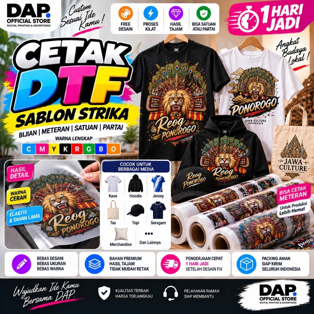 CETAK DTF / SABLON STRIKA BIJIAN METERAN SATUAN DAN PARTAI FREE DESAIN