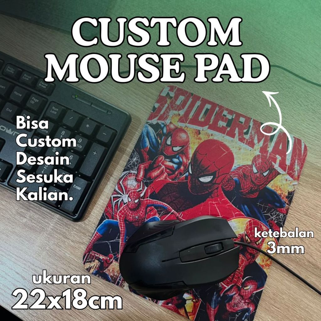 Mousepad Kustom Ukuran 22x18cm Ketebalan 3mm l Bahan Anti Slip l Mousepad Custom Murah