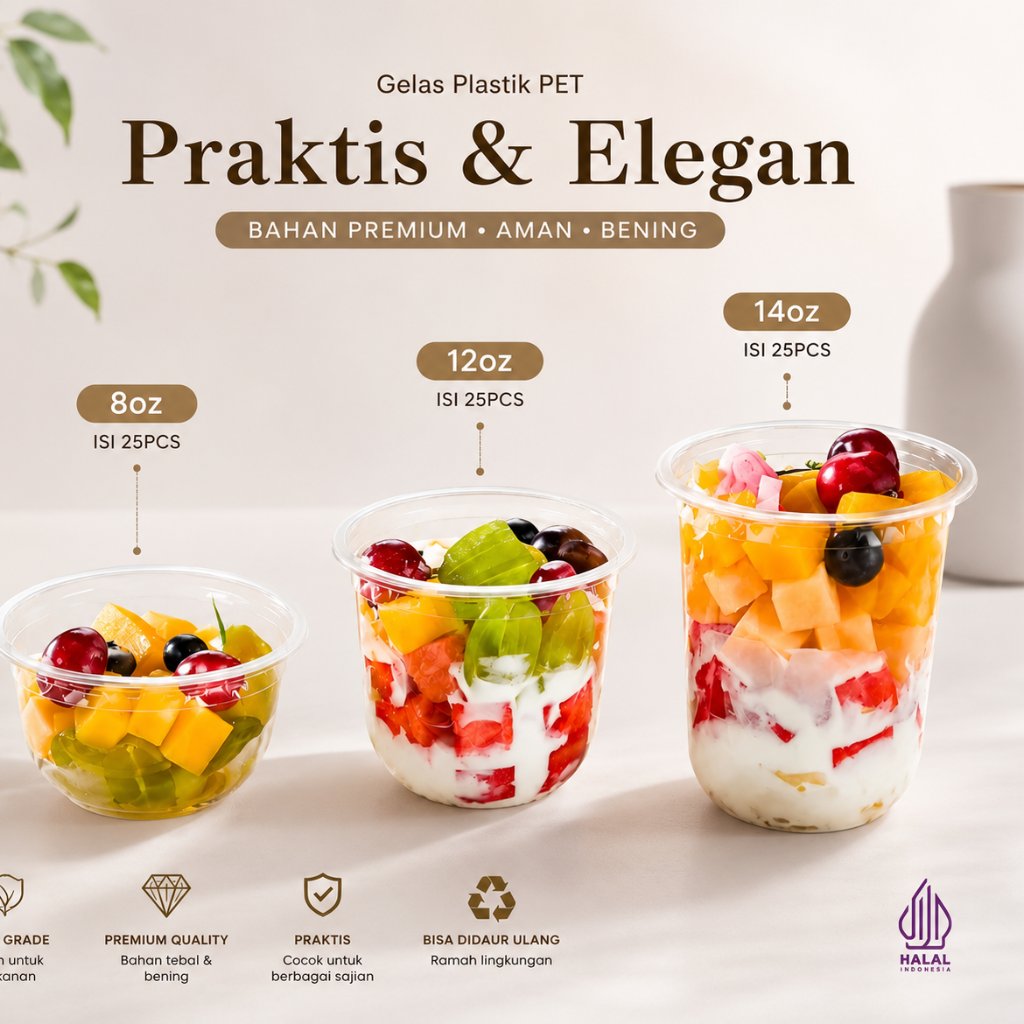 (25pcs) Gelas PET PL Oval Xiboba - Cup Bubble Tea 8oz I 12 oz I 14oz (25pcs) - Bening (gelas saja)