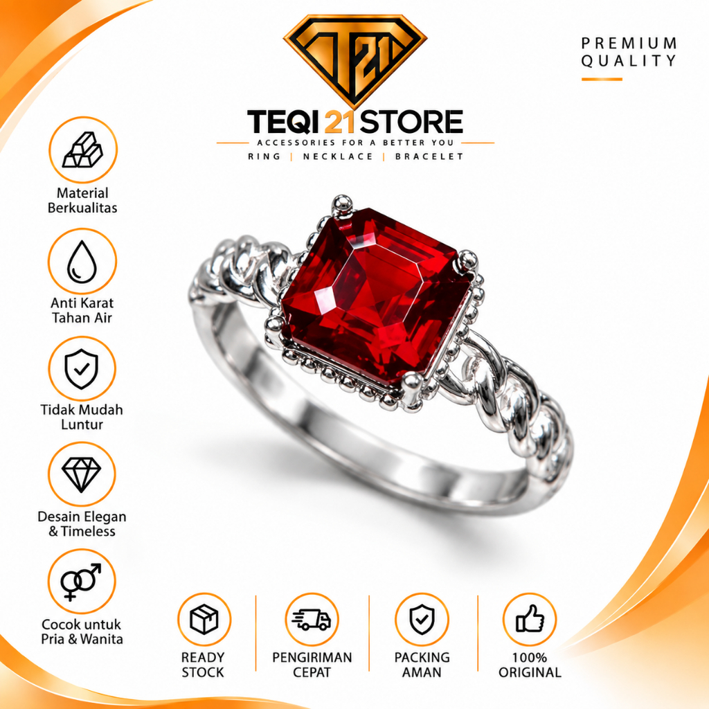 Cincin Wanita Batu Merah Premium | Cincin Permata Merah Elegan | Cincin Fashion Wanita