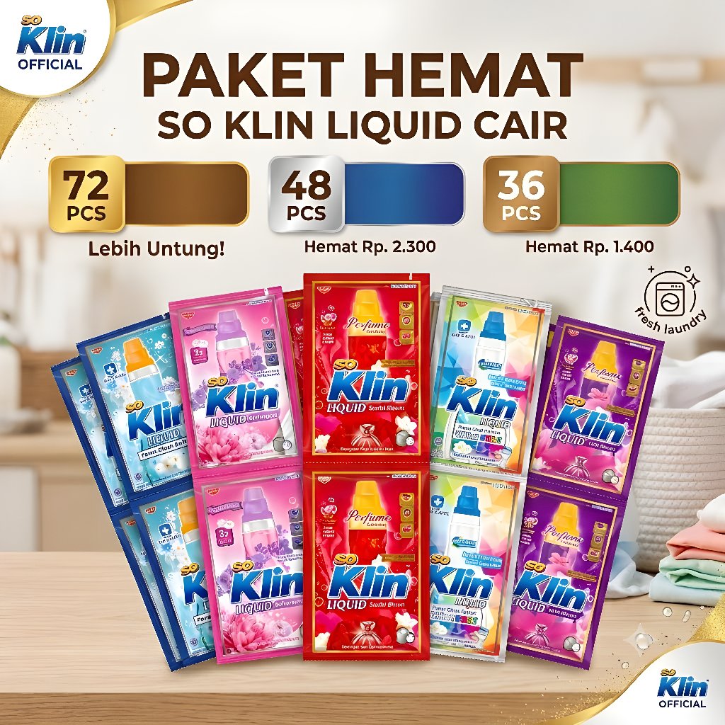 So Klin Detergen Cair Paket Hemat 72 Pcs 48 Pcs 36 Pcs 22 Ml Renteng / Renceng