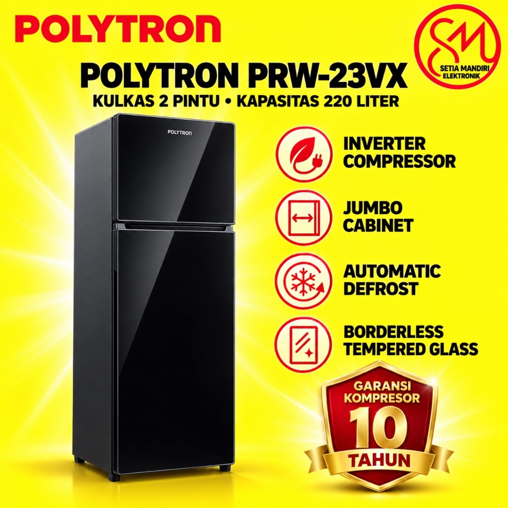 POLYTRON Kulkas 2 Pintu Belleza JUMBO Inverter 220/240/260 Liter PRW23VX | PRW25VX | PRW29VX