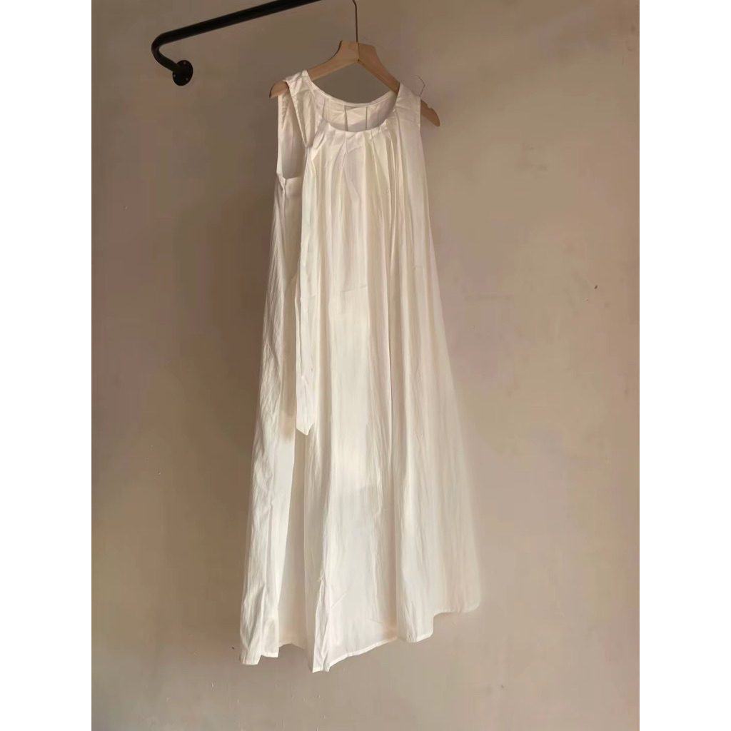 Dress Import maksi wanita putih tanpa lengan model longgar kasual