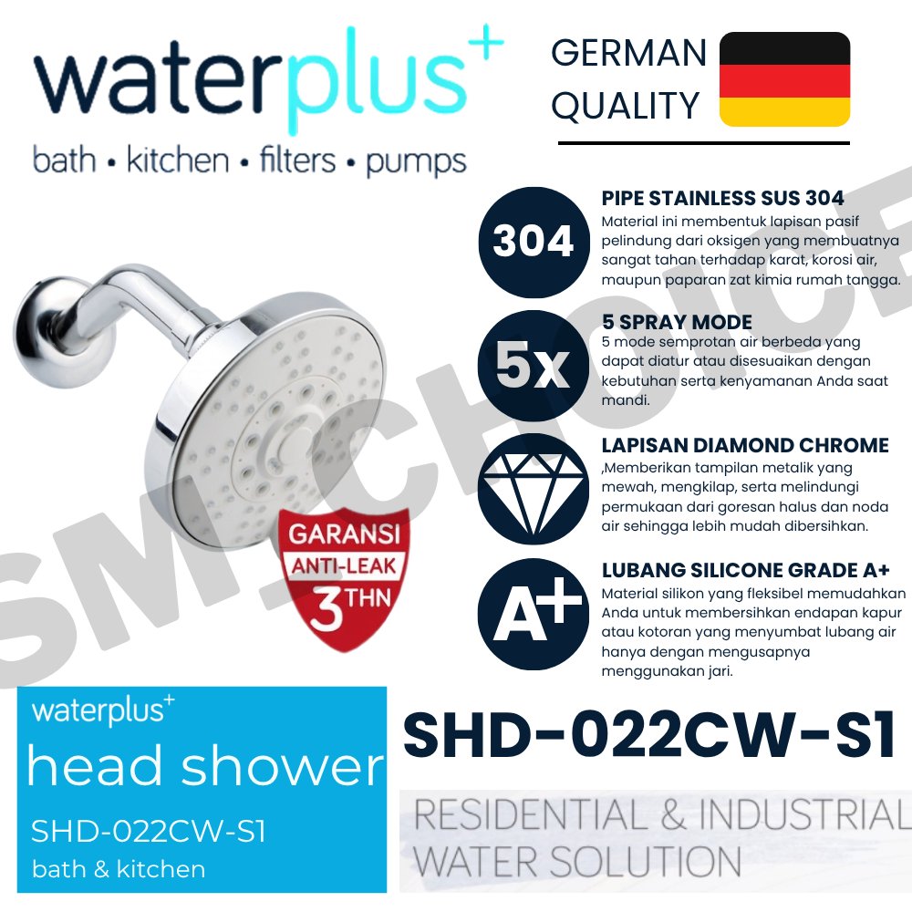 WATERPLUS HEAD SHOWER SHD-022CW-S1 WATERPLUS RAIN SHOWER TANAM WATERPLUS SHOWER TANAM 5 MODEL