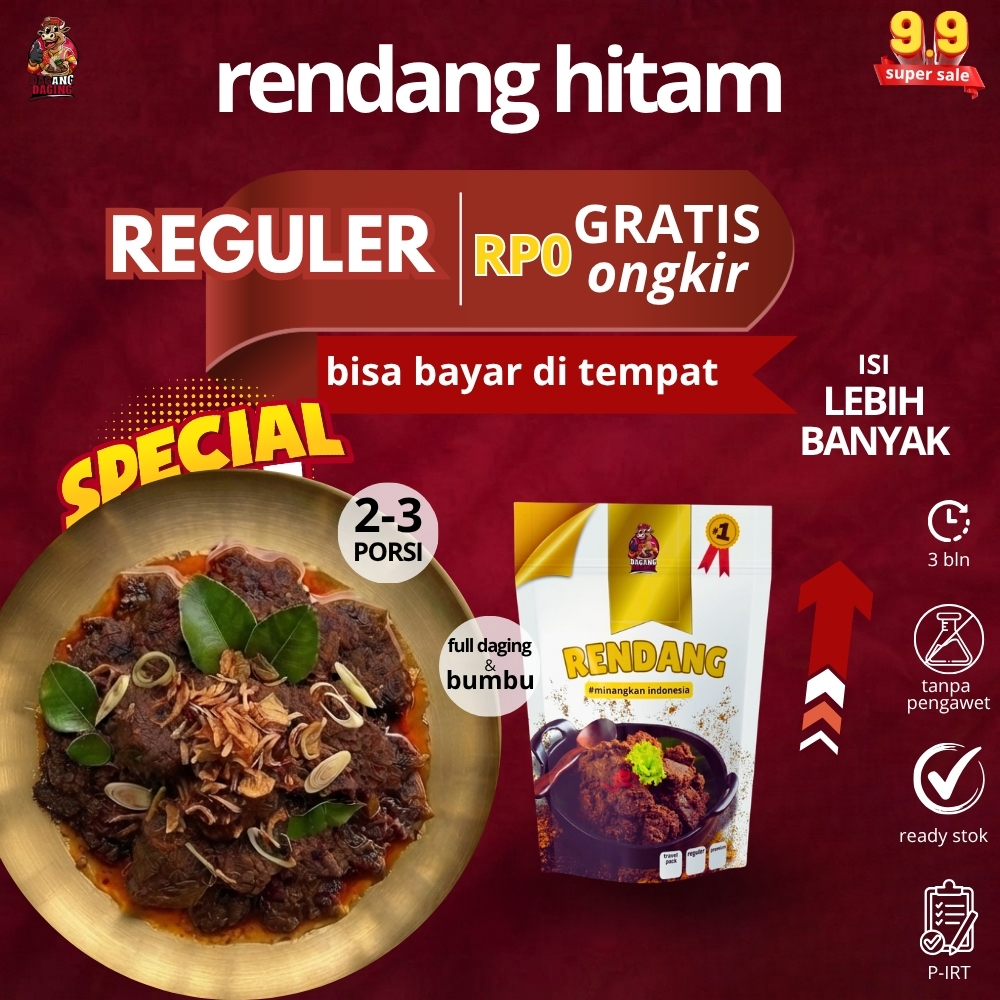 [spesial 9.9 - RENDANG SAPI size REGULER @270 Asli Sumatra | eko kayes langsung kirim