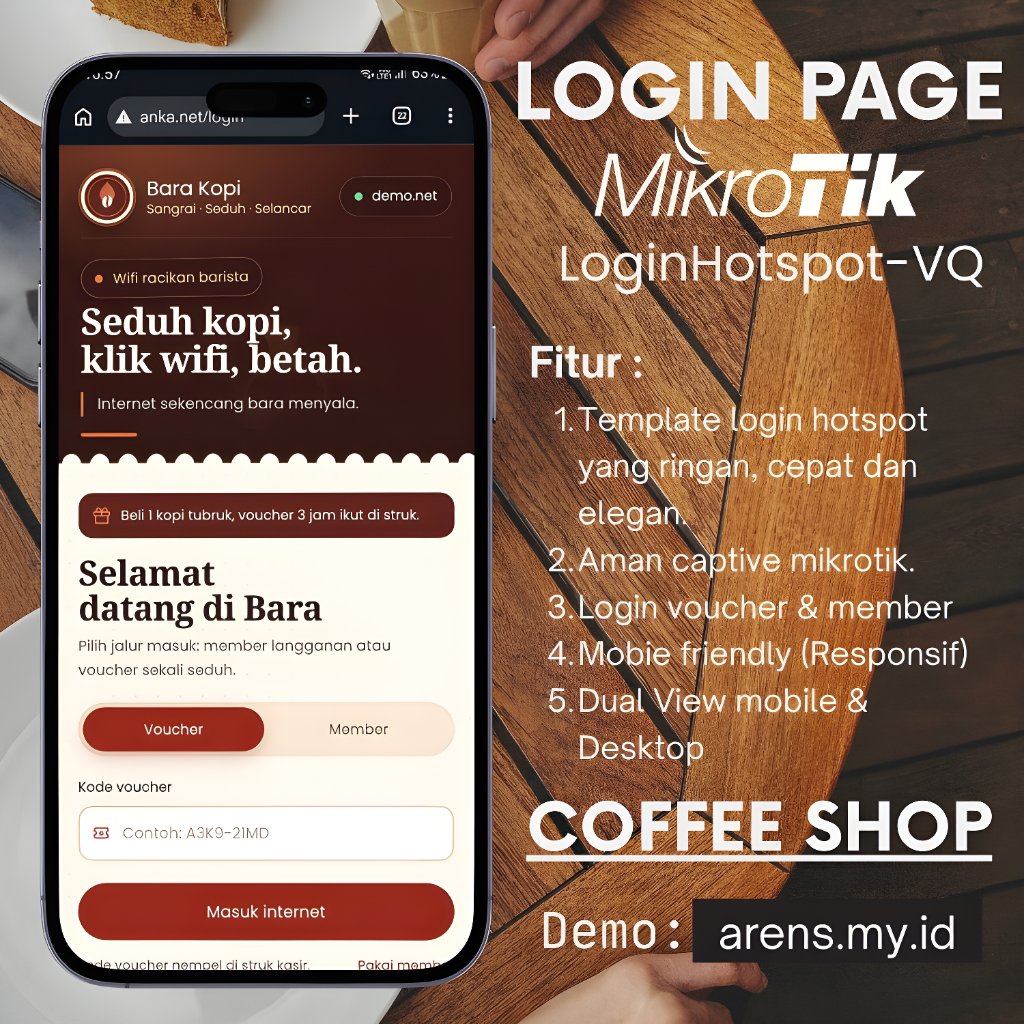 Template Login Page Mikrotik Premium Coffee Cafe Angkringan Modern Responsive | Login Hotspot-VQ