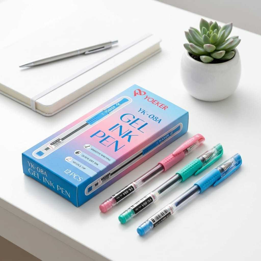1 Pak Isi 12 Pcs Pulpen Yoeker YK-08A Gel Ink Pen