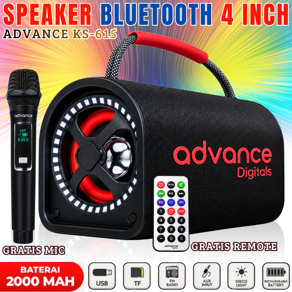 Advance Speaker Portable Bluetooth Ks-615 Free 1 Mic Wirelless Wireless | Speaker Bluetooth Full Bas