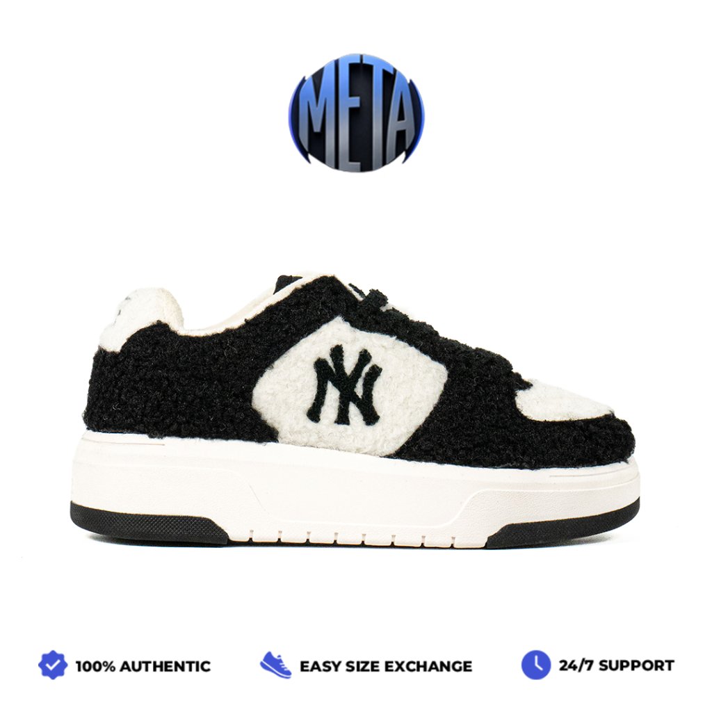Meta Shoes - Sepatu Korea MLB Chunky Liner Fleece Los Angeles LA White Black Sneakers Casual Outdoor