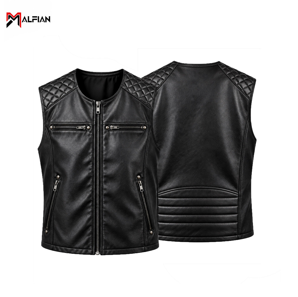 Rompi Kulit Pria Rompi Motor Rompi Kulit Sintetis Vest Bikers MF.VEST.015